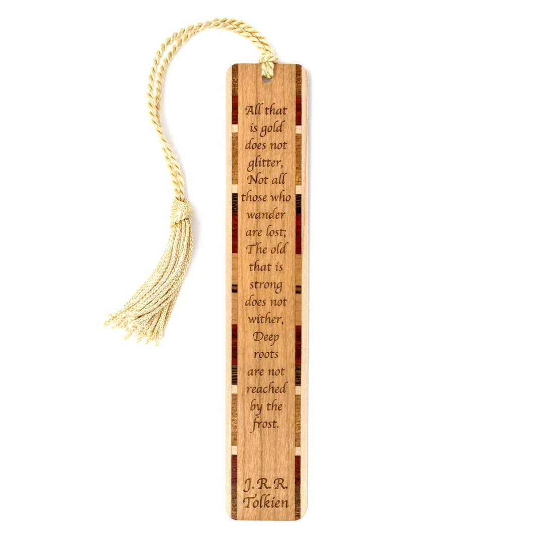 J.R.R. Tolkien Zitat - Not All Who Wander are Lost - Graviertes Holz-Lesezeichen mit Quaste - Suchen