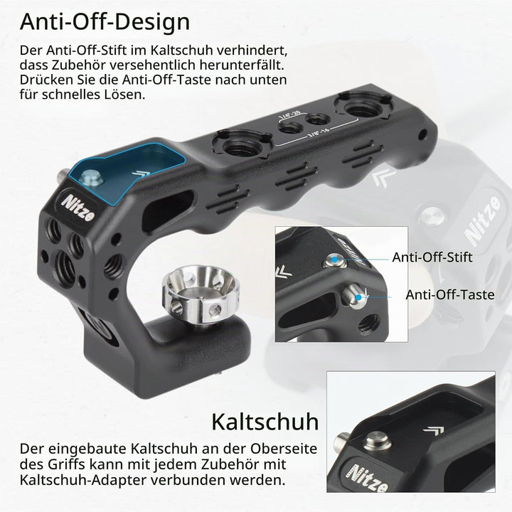 Nitze Top Handle, Mini Handle Grip mit 3/8"-16 ARRI Locating Pins,für Camera Cage, Universal Video R