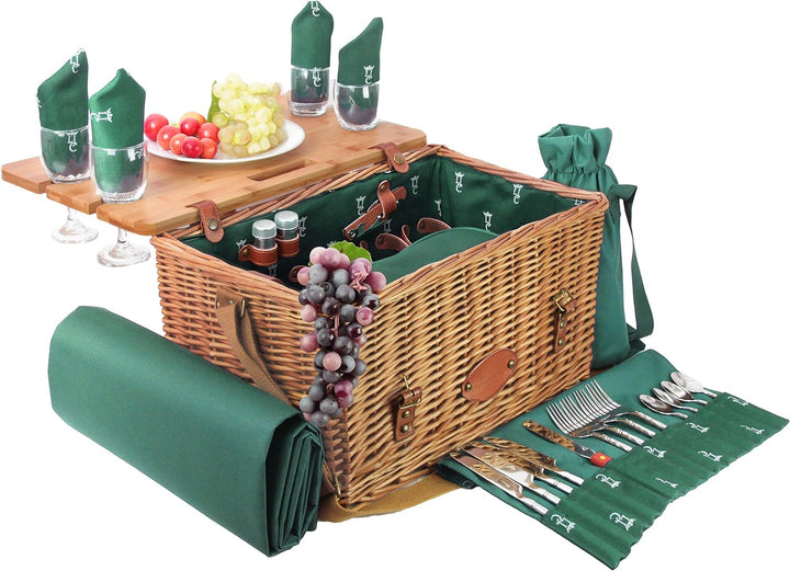 Les Jardins de la Comtesse - Picknickkorb Saint Honoré Grün aus Weide - Lederriemen - Komplett Für 4