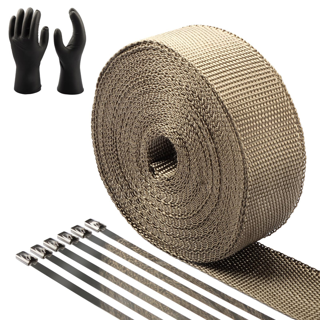 CARDI Auspuff Hitzeschutzband Titanium 5CMx10M Dicke 2MM Basaltfaser Auspuffband mit 10PCS Edelstahl
