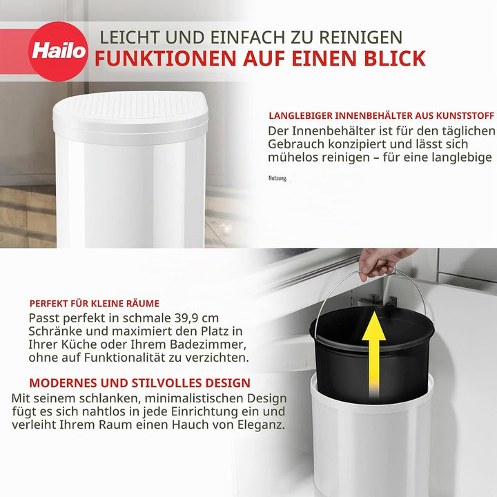Hailo CompactBox M Abfallsammler - Einbau Swing Mülleimer aus Stahlblech, Farbe weiss für Küche und