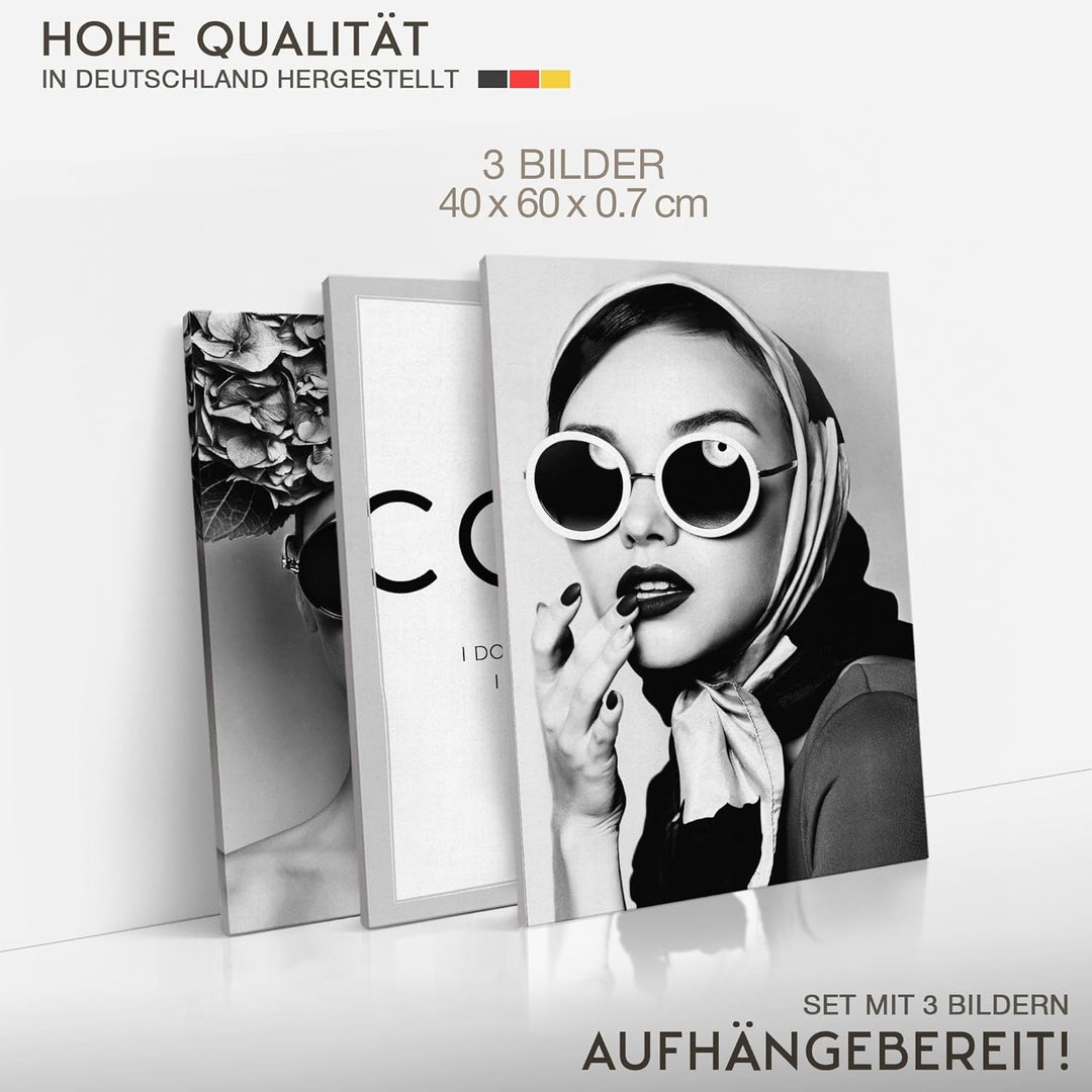 Novart Bilder Set Coco Fashion - Kein Extra Rahmen benötigt - Wandbilder für Wohnzimmer Mädchen Teen