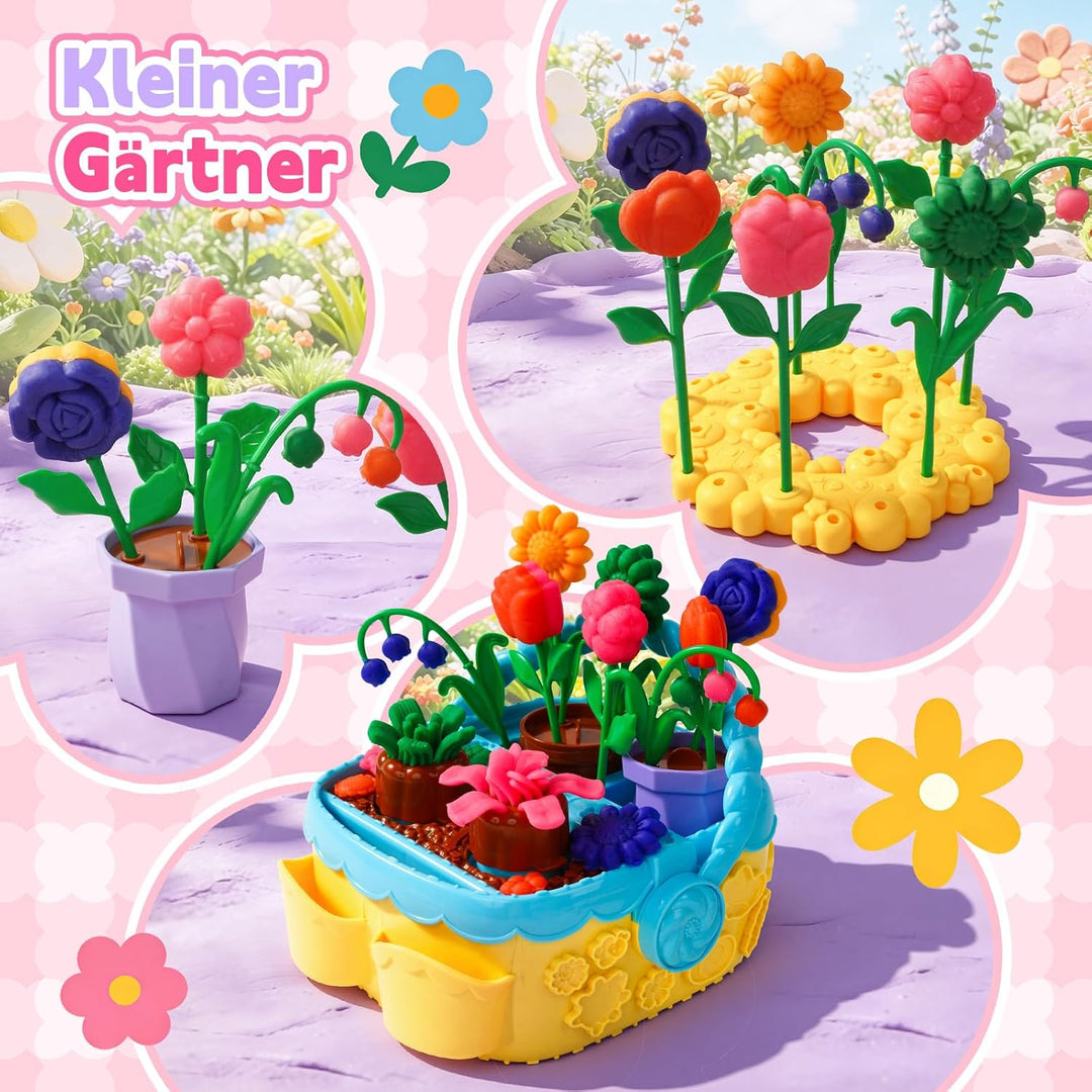 VBACALA Bunter Blumenspass Knete Set,43PCS Kreatives Bastelset mit 6 Farben Knetmasse, 10 Blumenform