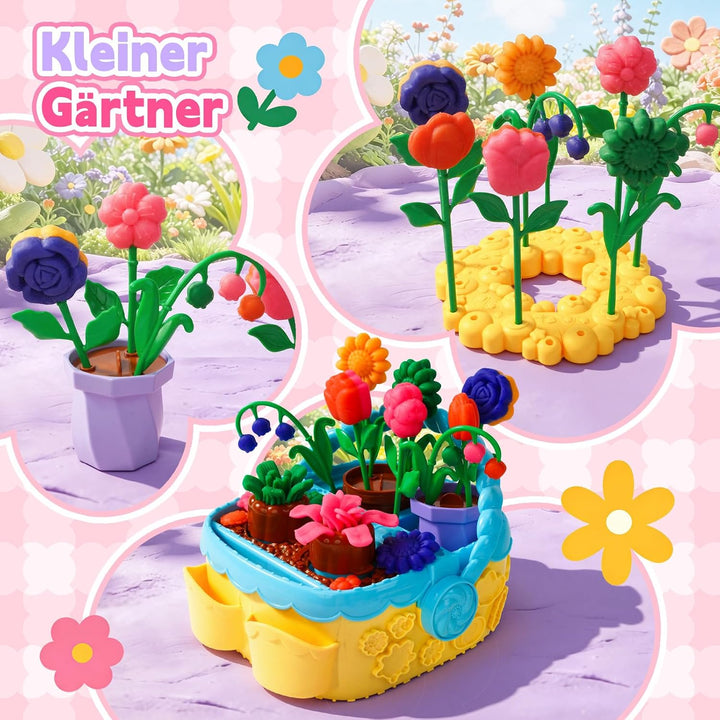 VBACALA Bunter Blumenspass Knete Set,43PCS Kreatives Bastelset mit 6 Farben Knetmasse, 10 Blumenform