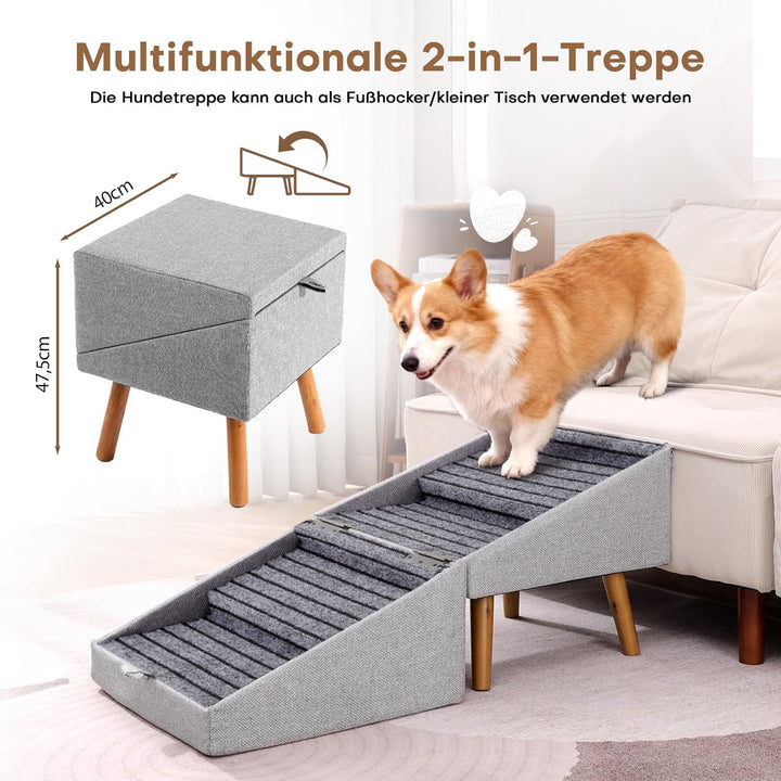 Hunde Treppe für kleine Hunde und Katzen für Couch und Bett, Klappbare 2-in-1 Holz Haustier Schritte