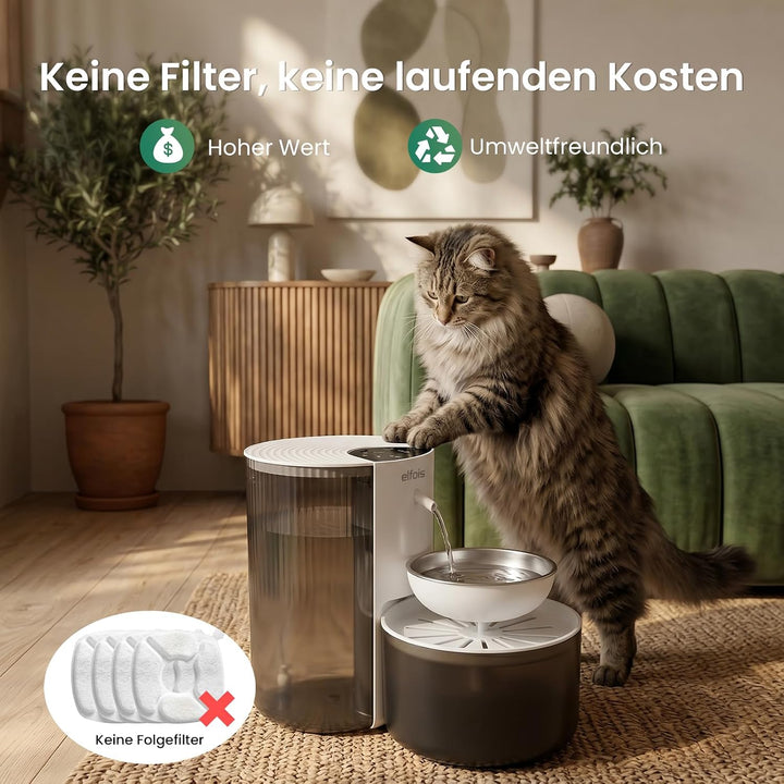 Katzenbrunnen Ohne Filter, Kabelloser Trinkbrunnen mit Akku, 3L Grosser Katzenwasserbrunnen mit 2-Wa