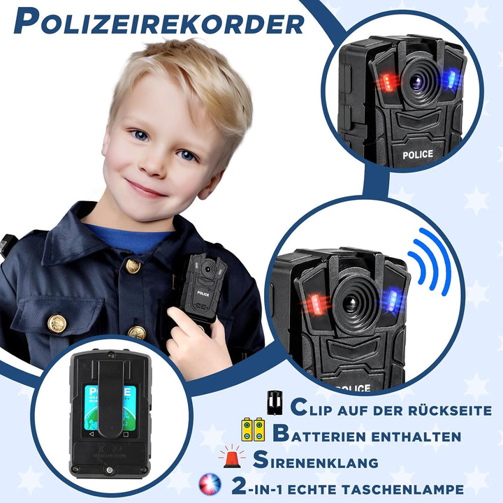 INNOCHEER Polizei Kostüm Kinder, Polizei Kostüm für Kinder, Polizei Spielzeug für Kinder Jungen Hall