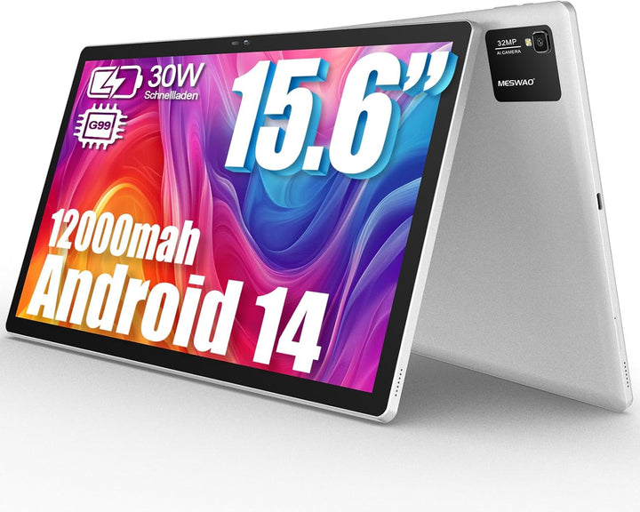 15,6 Zoll Android 14 Tablet, MES-B3 Pro Grosses Tablets mit 30W-Schnelllademodus, Helio G99 Octa-Cor