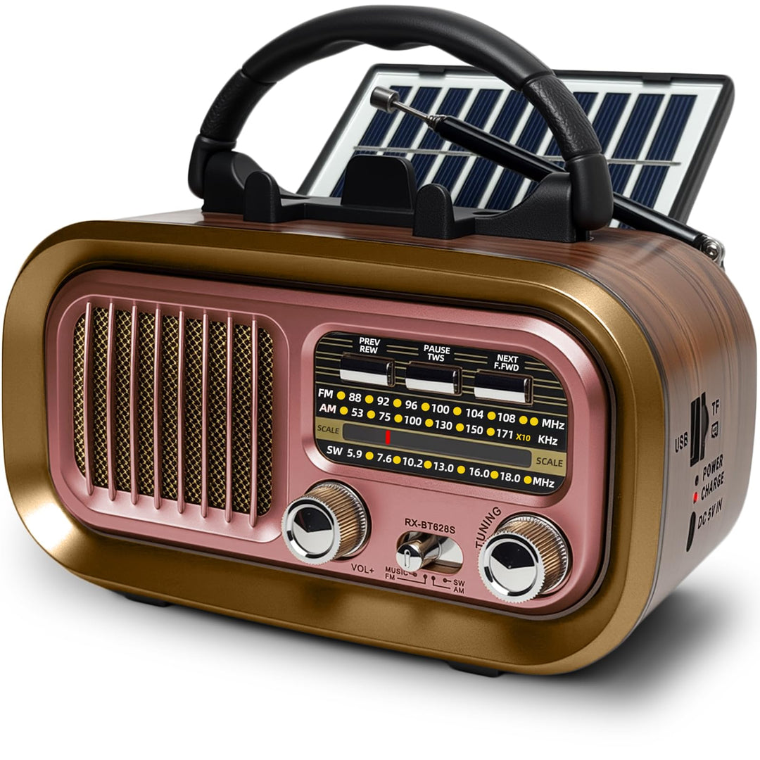 Retro Radio mit mit Solarzelle, AM/FM/SW Klein Radio Batteriebetrieben und Küchenausführung 1200mAh