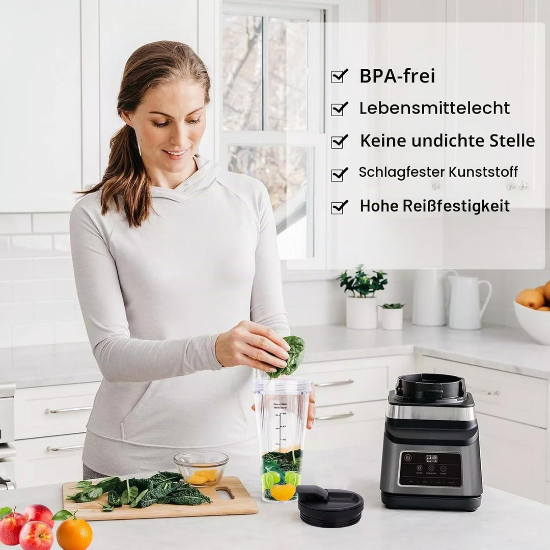 2 Stück Mixer Ersatzteile für Ninja Küchenmaschine Mixer, 24oz Ersatzbecher mit Deckel kompatibel mi