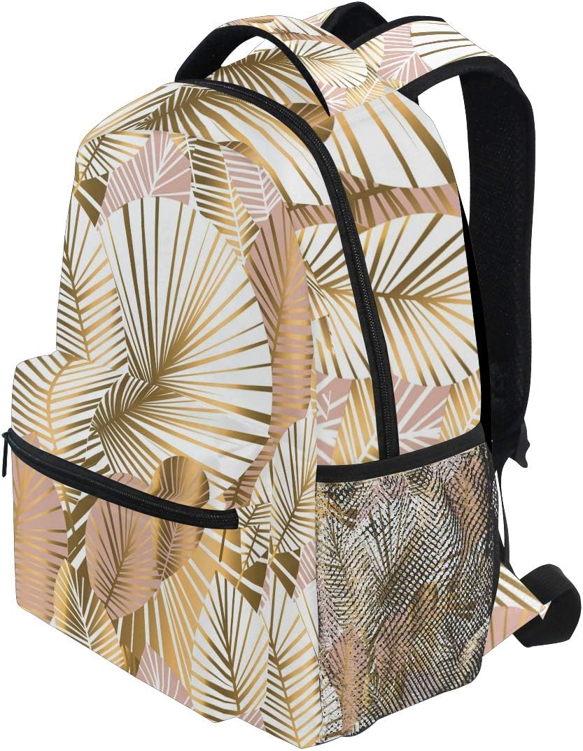 Gold Tropical Leave Schulrucksack für Jungen Mädchen Kinder Reisetasche Bookbag