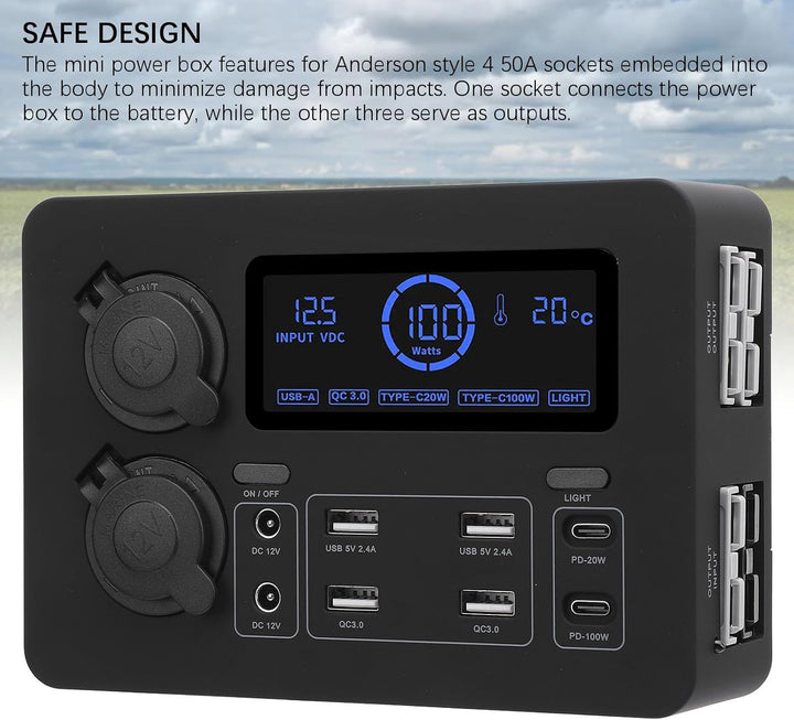 12 V Mini Power Box, 100W LCD -Display USB C QC3.0 Port für 4 Anderson Outlet Multifunktionale Leist