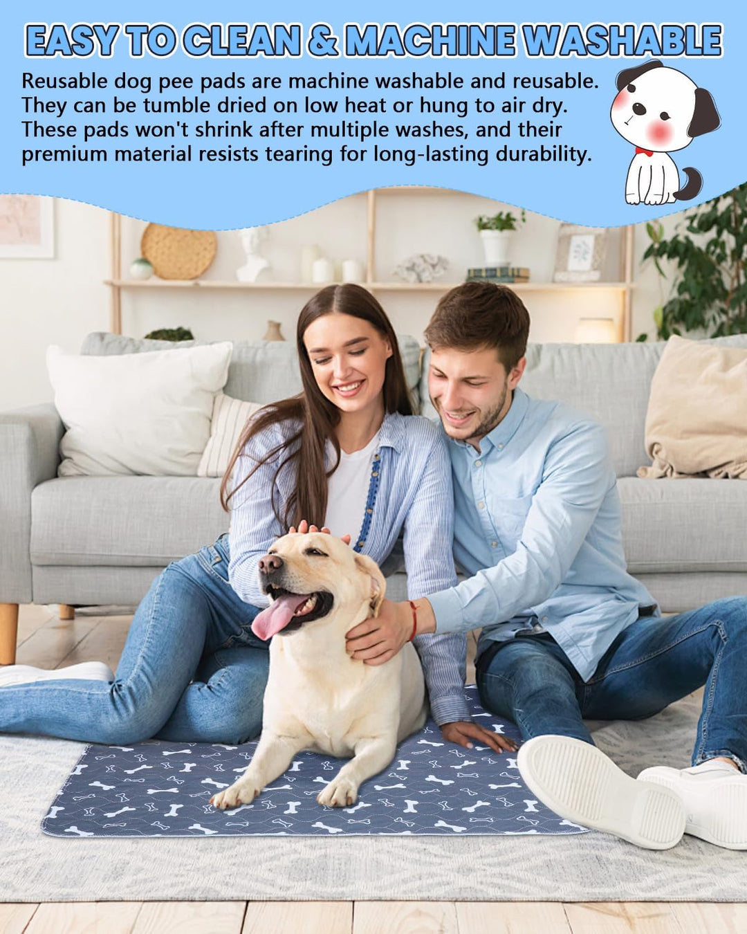 2 Pcs Saugfähig Welpenunterlagen 80*90cm Pinkelmatte für Hunde Waschbar Hundeteppich rutschfest Hund
