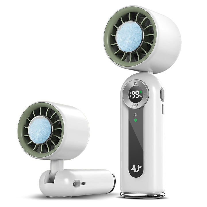 Handventilator mit Kühlung &amp; LED, klappbar – für Reise, Büro, Camping Weiss, Weiss