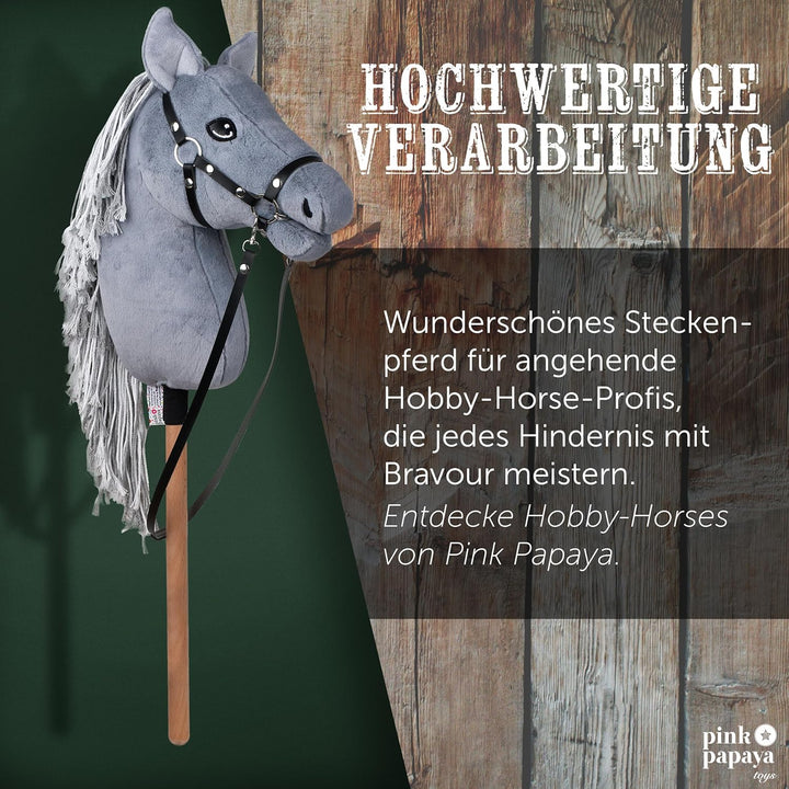 Pink Papaya Hobby Horse, mit Halfter und Trense Ronja, Steckenpferd fürs Hobby Horsing, Pferd zum Re