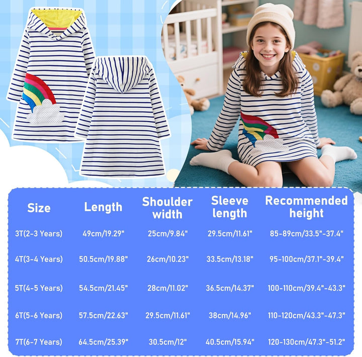 FILOWA Kapuzenkleid für Mädchen Kapuzenpullover Kleider Baumwolle Streifen Pailletten Stickerei Lang