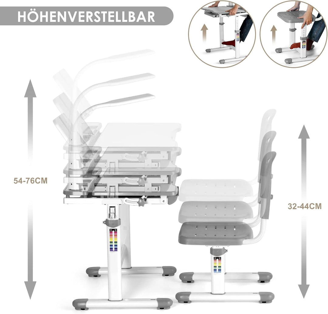 JOYLDIAS Kinderschreibtisch höhenverstellbar, Schülerschreibtisch Jugendschreibtisch mit Lampe, Schr