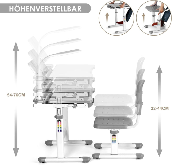 JOYLDIAS Kinderschreibtisch höhenverstellbar, Schülerschreibtisch Jugendschreibtisch mit Lampe, Schr