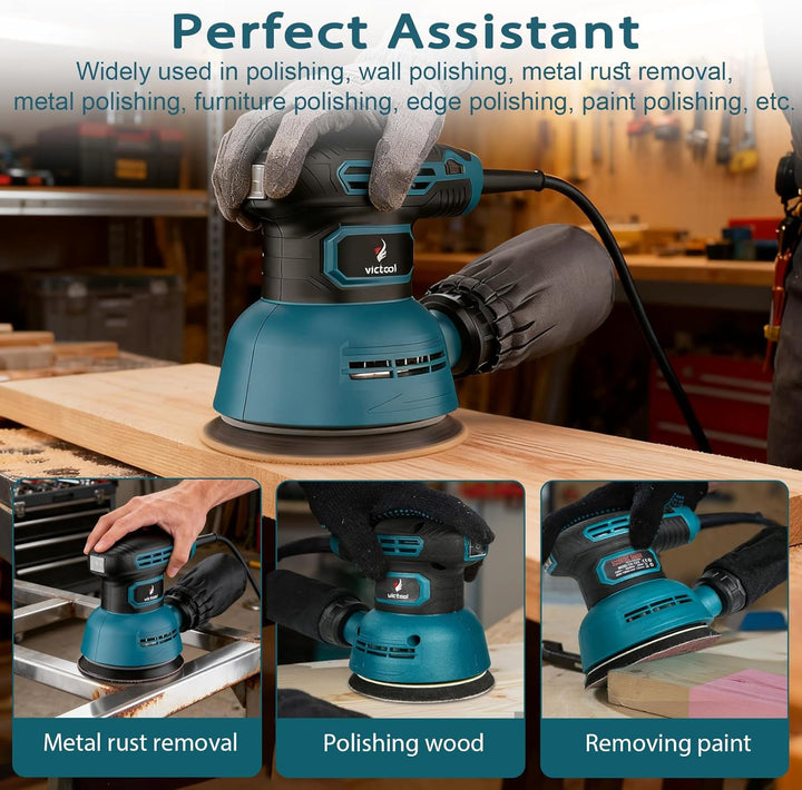 Exzenterschleifer 300W, 6 Geschwindigkeiten 12.000 U/min, Staubsammeldesign, 125mm Eccentric Sander