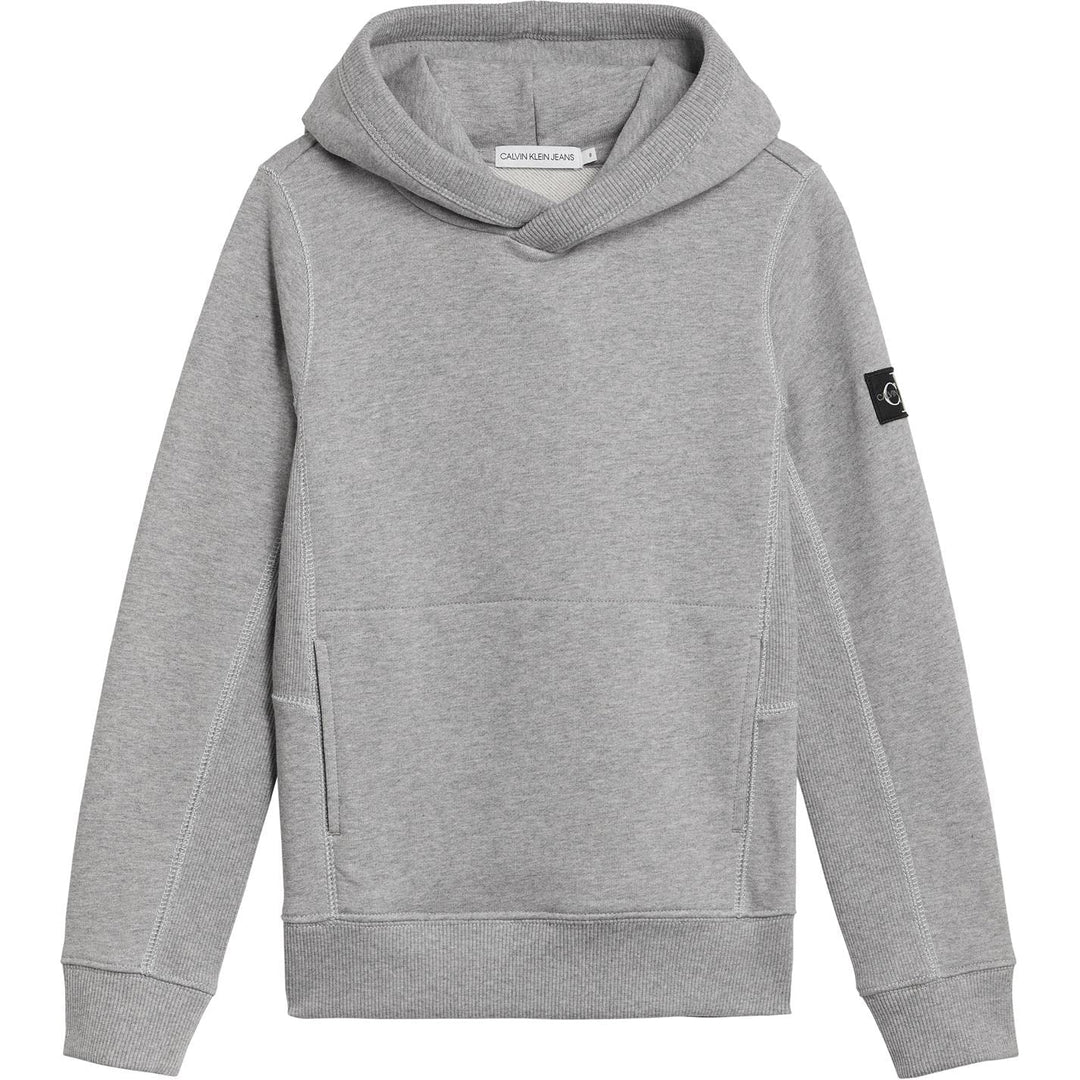 Calvin Klein Jungen Pullover Kapuze Rib Blocking Badge Hoodie 10 Jahre Grau