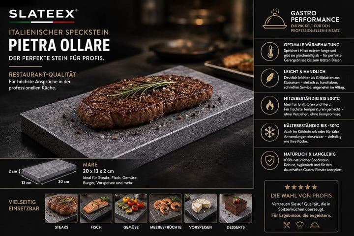SLATEEX® Pietra Ollare Speckstein Grillplatte 20x13x2 cm