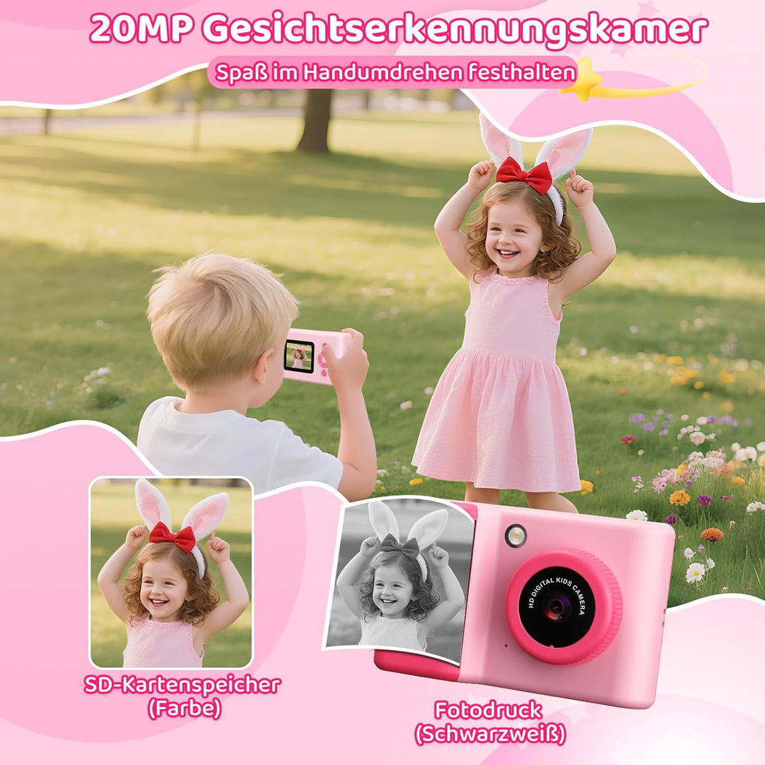 uleway Sofortbildkamera Kinder, Kinderkamera mit 2.4" Bildschirm &amp; 32GB Karte &amp; Druckpapier, 1080P H