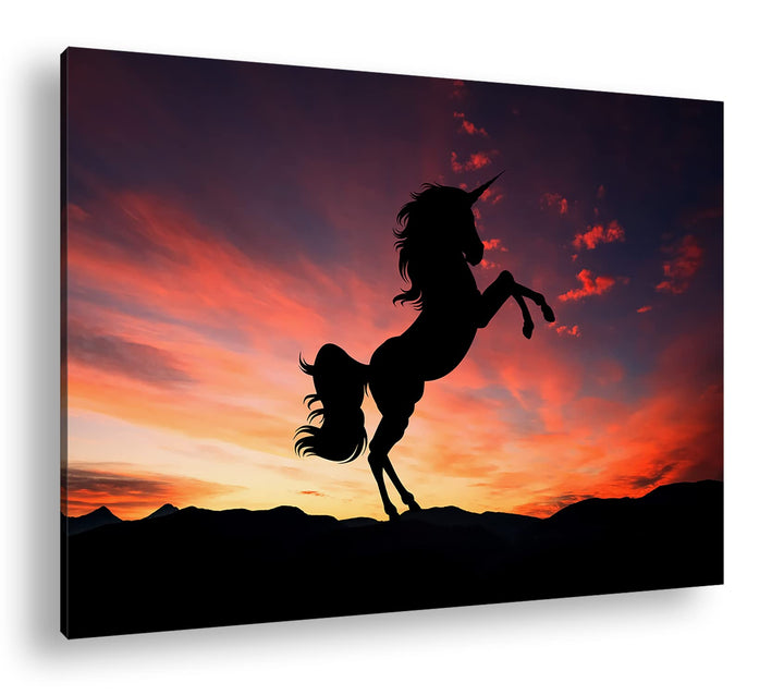 deyoli Silhouette eines Einhorn Format: 80x60 als Leinwandbild, Motiv fertig gerahmt auf Echtholzrah