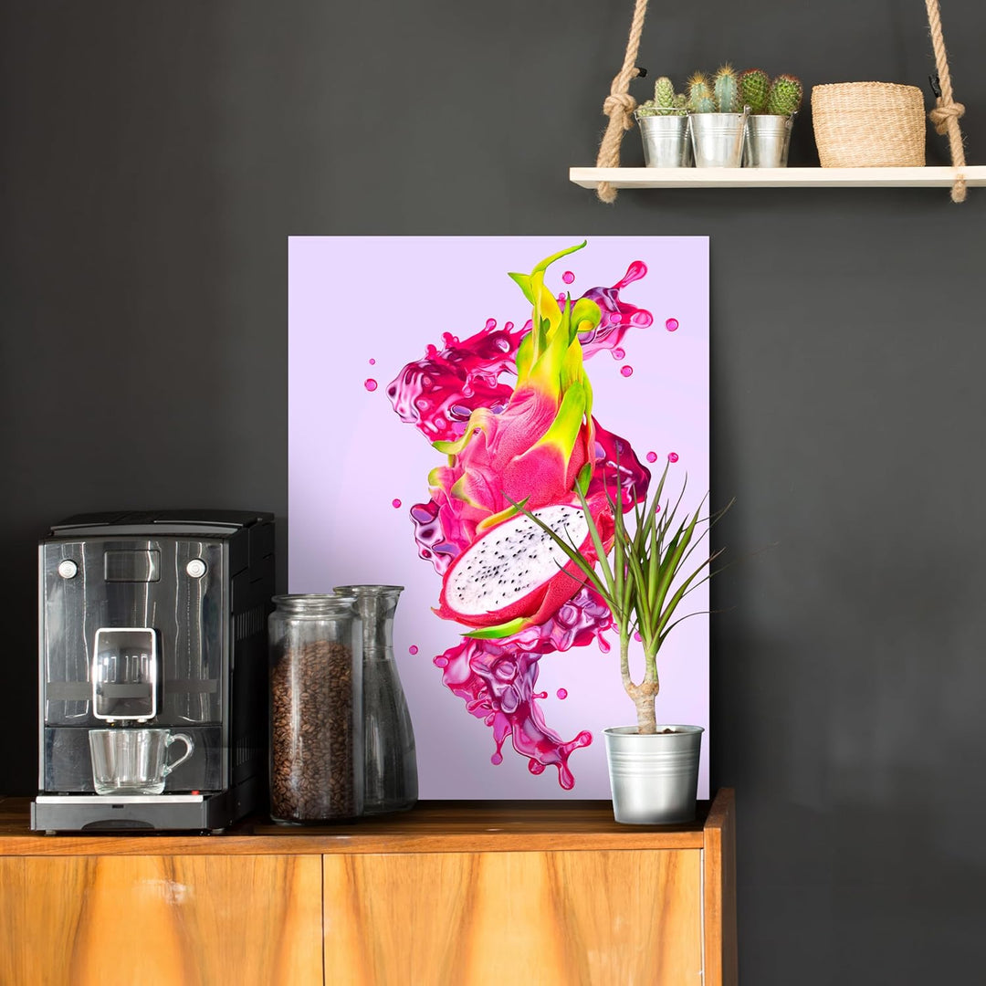 wandmotiv24 Obst & Gemüse als Leinwandbild, 60x45cm, Hochformat, Drachenfrucht & Saft, Küche, Lebens