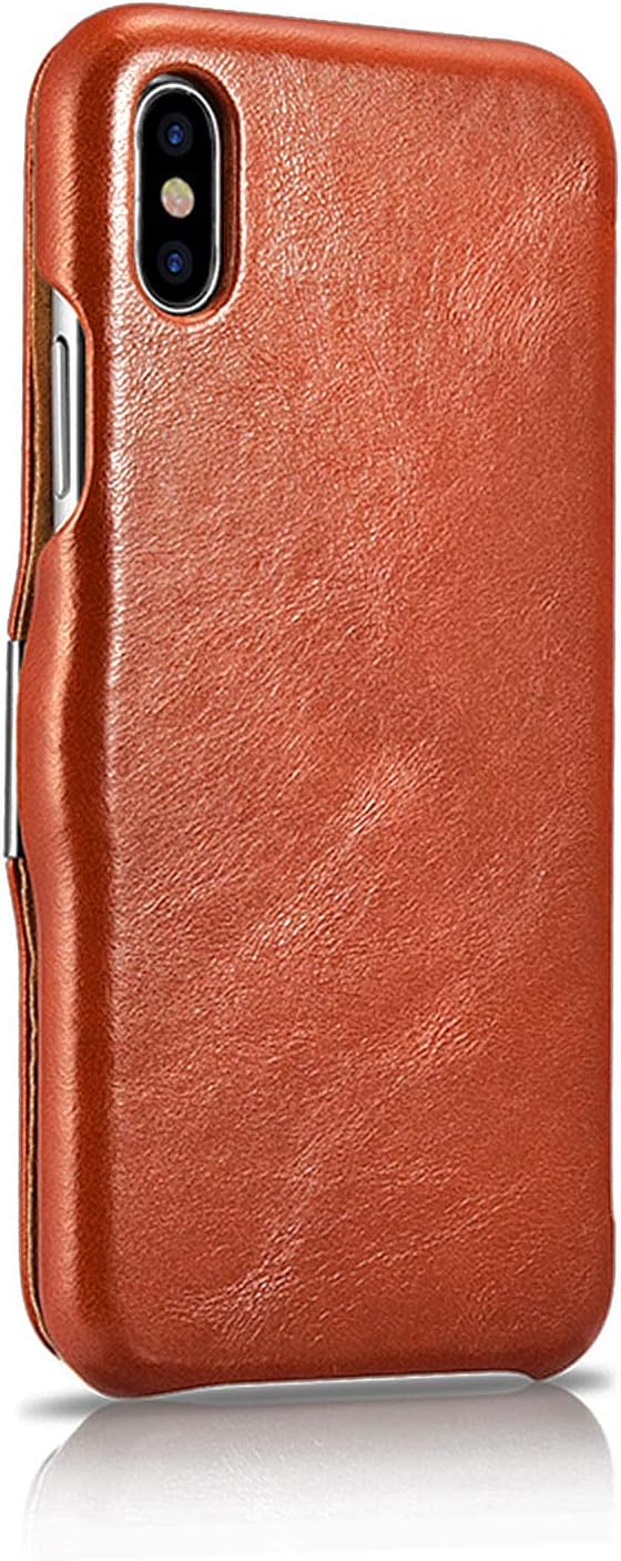 ICARER Hülle passend für Apple iPhone XS und iPhone X, Handyhülle mit echtem Leder, Case, Schutz-Hül