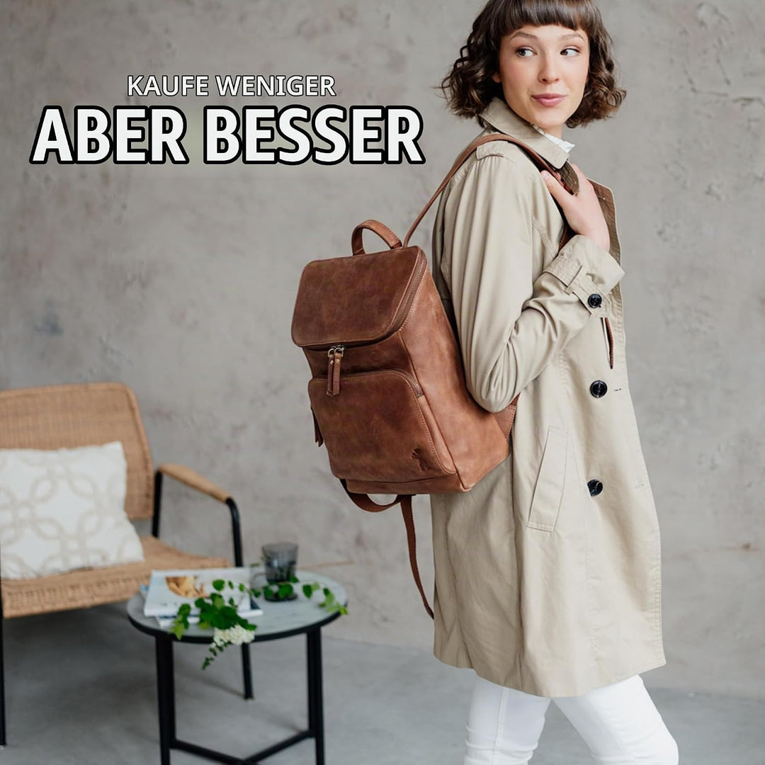 Berliner Bags Vintage Rucksack Sydney, Kleiner Tagesrucksack aus Leder, Cityrucksack für Damen - Bra
