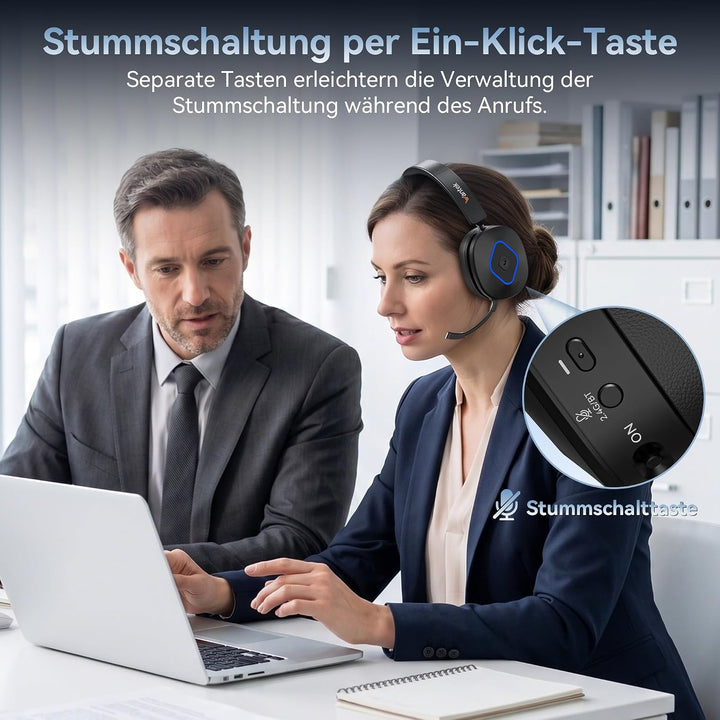 Wantek Bluetooth Headset mit Mikrofon &amp; USB Dongle, Akku 45h+, Wireless Headset PC mit Noise Cancell