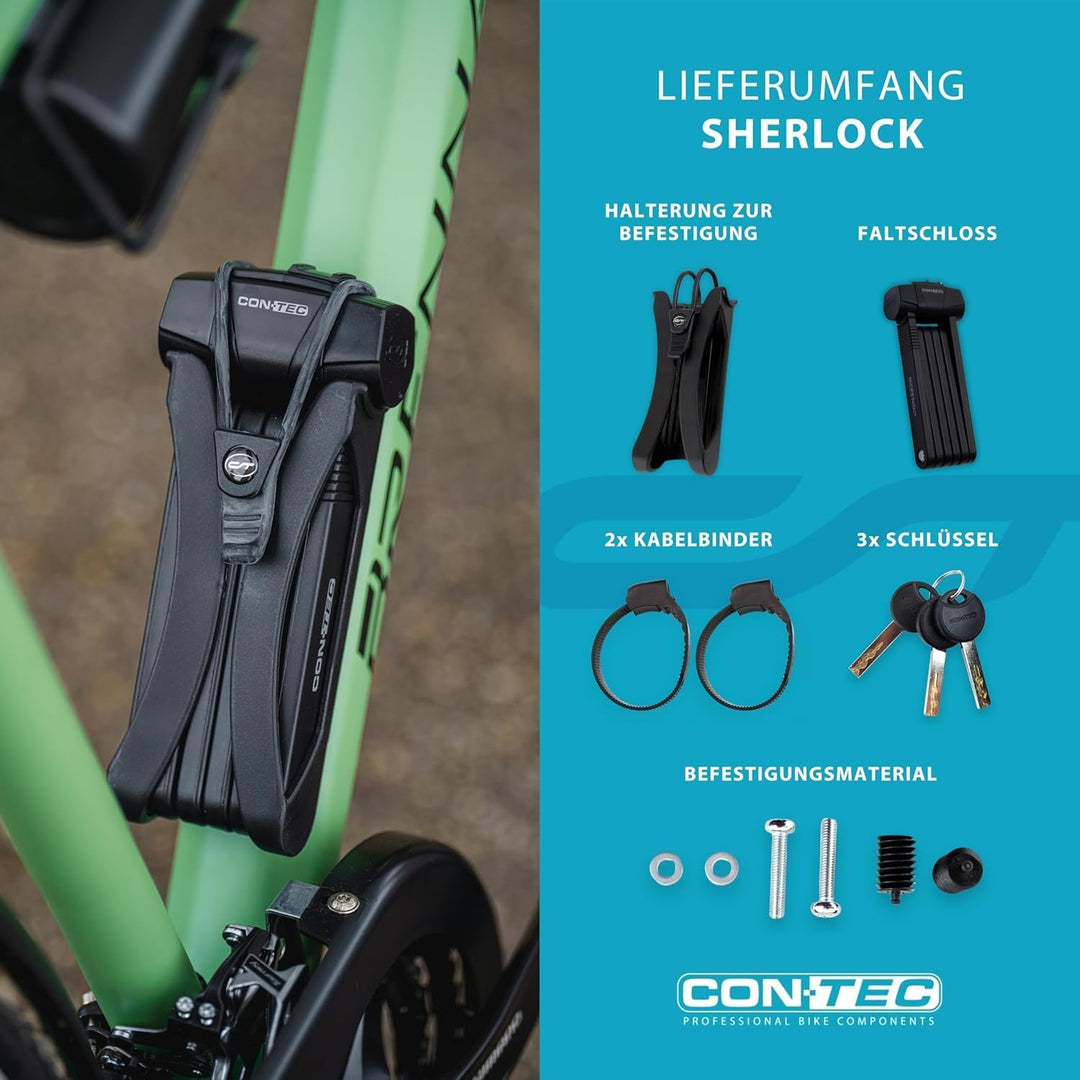 CONTEC Fahrrad Falt-Schloss SherLock, robuster Tredur-Spezial-Stahl, 85 cm mit Halterung, Wende-Schl