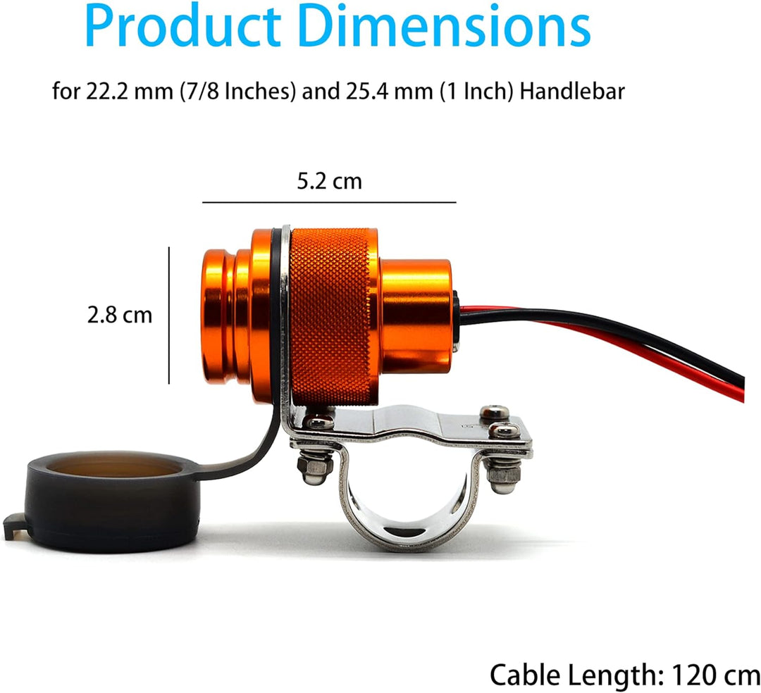 Cliff Top Aluminium 4,6 Ampere Motorrad 22 mm (0,87 ") und 25,4 mm (1") Lenker USB-Ladegerät - Steck