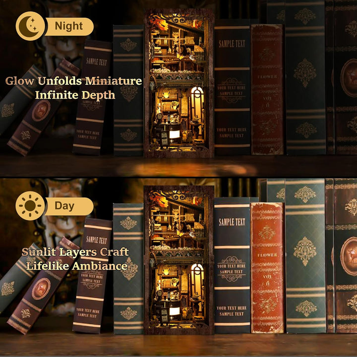 Book Nook Kit für Erwachsene - CRIOLPO DIY Miniatur Haus Holzpuzzle 3D Puppenhaus - Buchstütze für B