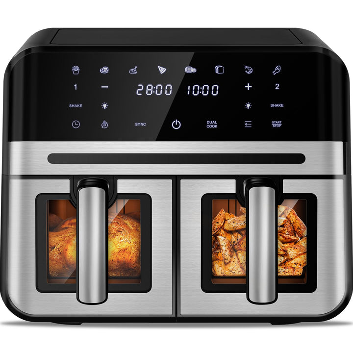 Airfryer,Heissluftfritteuse 2 kammern,8 Programme,Heissluftfritteuse mit Touchscreen,Spülmaschinenfe