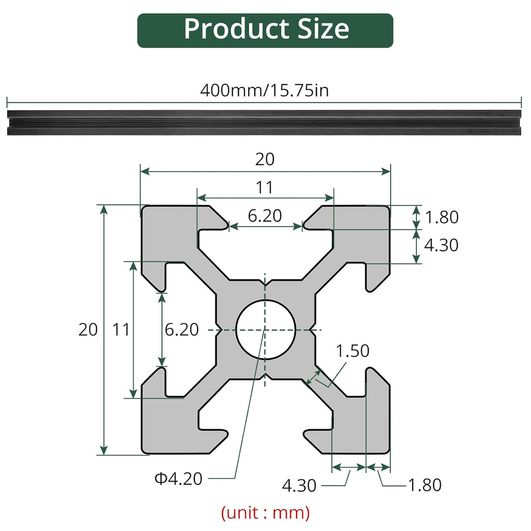 JiGiU 4 Stück 400mm Aluminiumprofil Extrusions 2020 V-Slot Europäischer Standard Norm Eloxierte Line