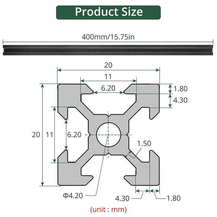 JiGiU 4 Stück 400mm Aluminiumprofil Extrusions 2020 V-Slot Europäischer Standard Norm Eloxierte Line