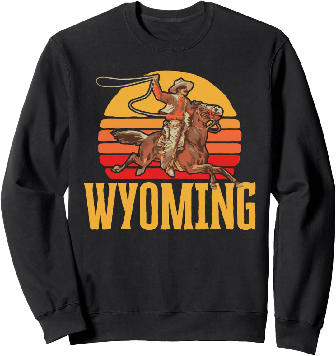 Wyoming Retro Roping Cowboy Vintage Graphic Sweatshirt