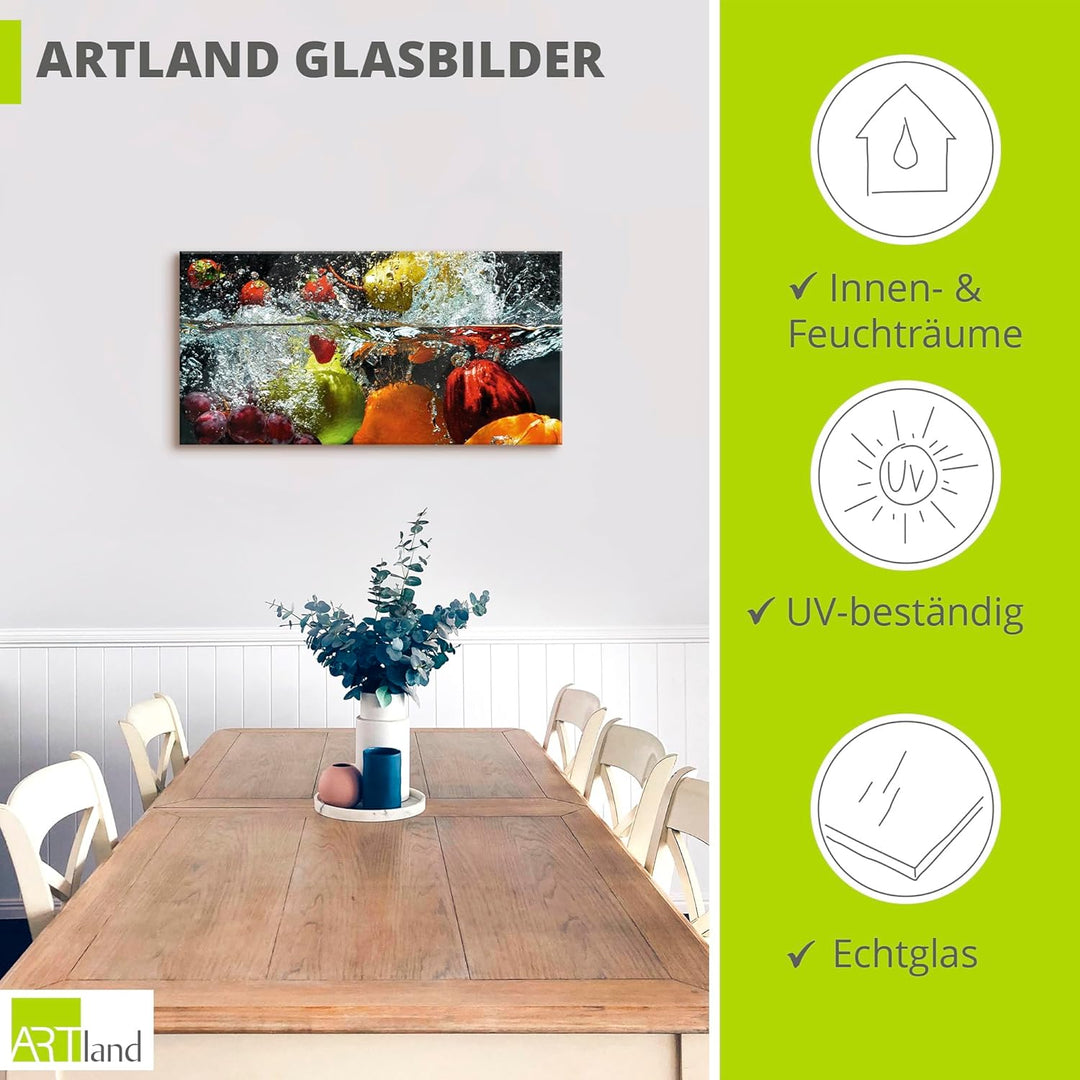 ARTland Glasbilder Wandbild Glas Bild einteilig 60x30 cm Querformat Früchte im Wasser Obst Frucht Co