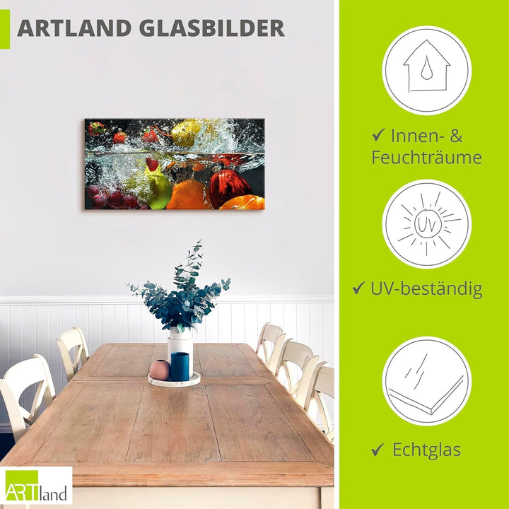 ARTland Glasbilder Wandbild Glas Bild einteilig 60x30 cm Querformat Früchte im Wasser Obst Frucht Co