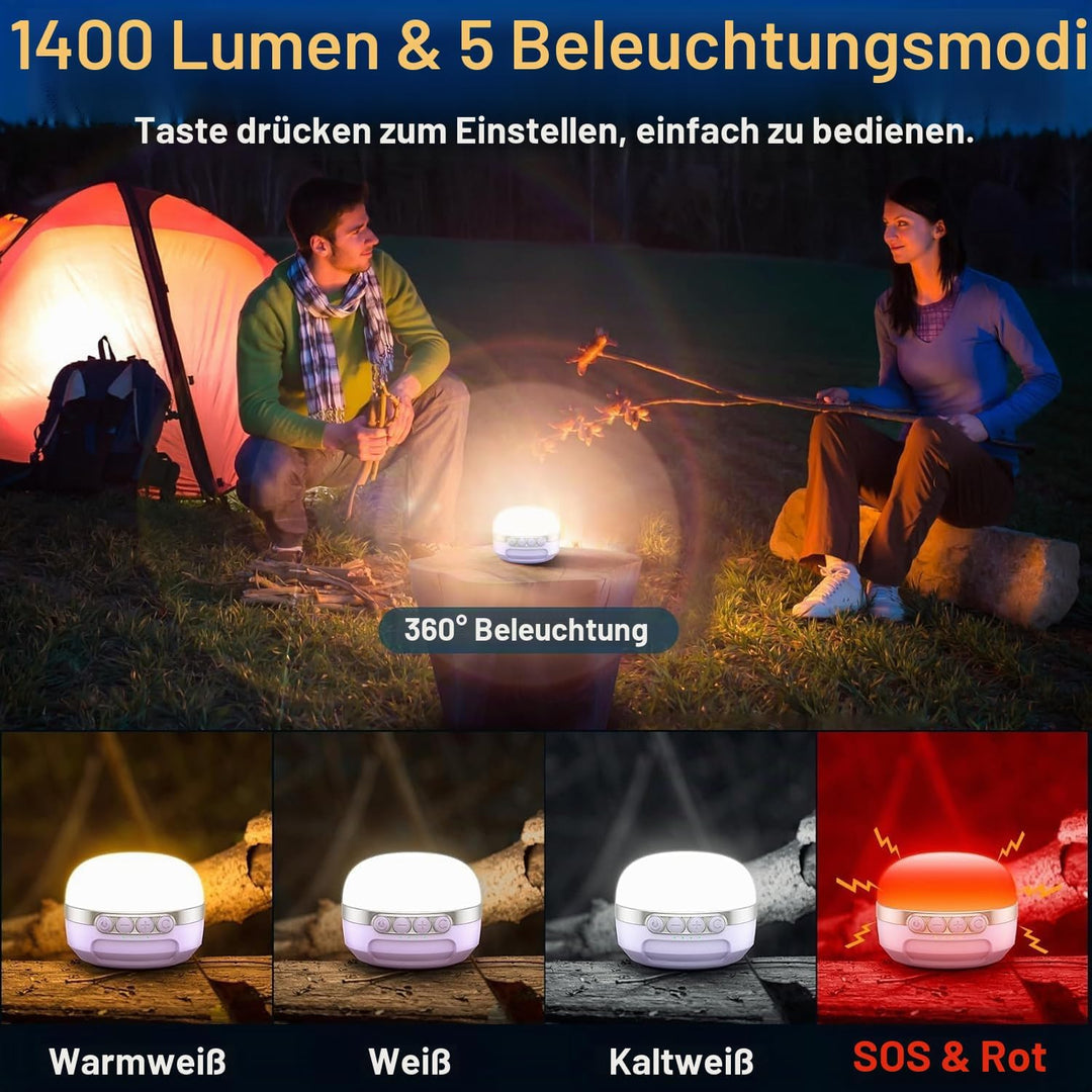 LED Campinglampe, 10400mAh Akku Aufladbar RGB Farblichtwechsel, Stufenlos Dimmbare, Magnetische Camp