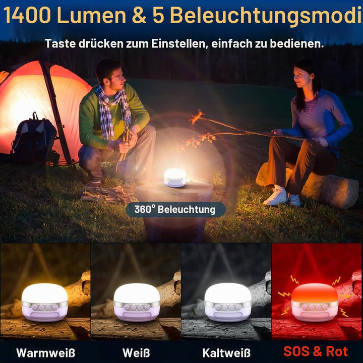 LED Campinglampe, 10400mAh Akku Aufladbar RGB Farblichtwechsel, Stufenlos Dimmbare, Magnetische Camp