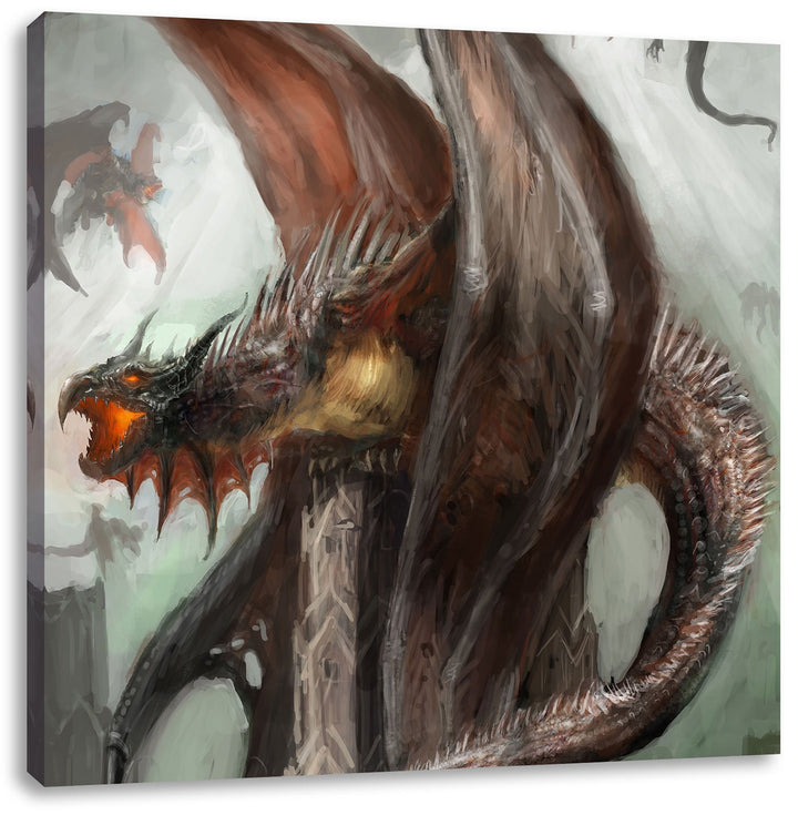 Pixxprint Dragons, Format: 70x70 auf Leinwand, XXL riesige Bilder fertig gerahmt mit Keilrahmen, Kun