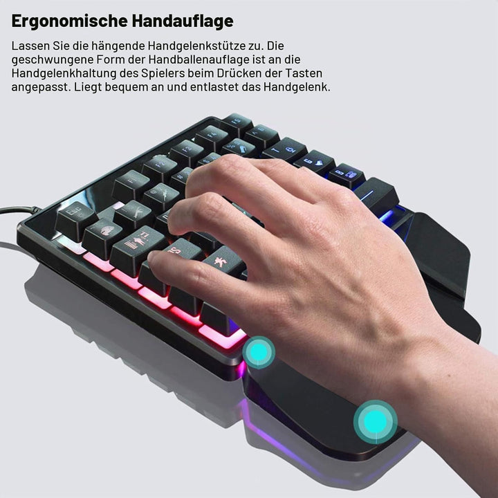 Einhändiges mechanisches Gaming-Tastatur-Maus-Set, 35 Tasten 7-Farben-Hintergrundbeleuchtung E-Sport