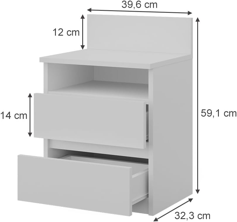 Vicco Nachttisch Monty, Weiss, 39.6 x 59.1 cm 40 x 59 cm Einzeln Weiss, 40 x 59 cm Einzeln Weiss