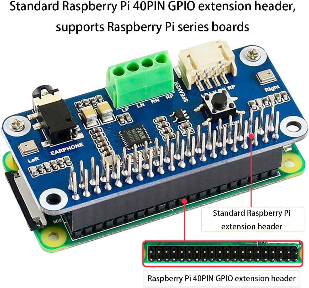Audio HAT Modul für Raspberry Pi 4B/3B+/3B/2B/B+/A+/Zero/Zero W/Pi Zero WH,WM8960 Hi-Fi-Soundkarte H