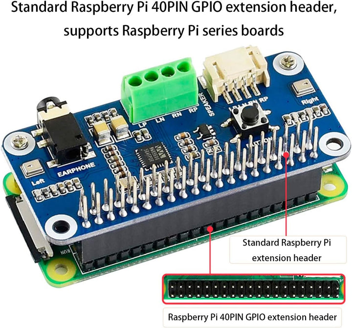 Audio HAT Modul für Raspberry Pi 4B/3B+/3B/2B/B+/A+/Zero/Zero W/Pi Zero WH,WM8960 Hi-Fi-Soundkarte H