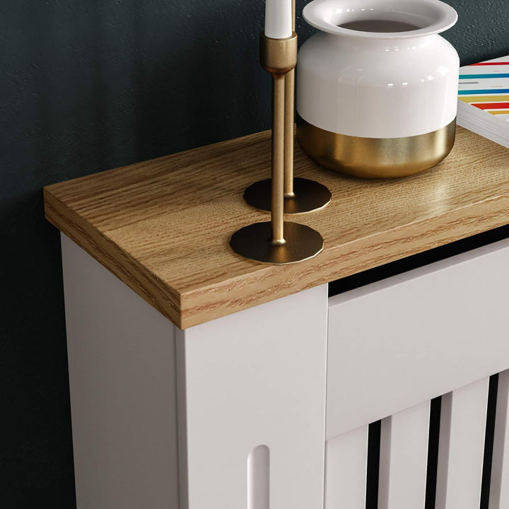 Vida Designs Arlington Heizkörperabdeckung, weiss, moderner lackierter MDF-Schrank, Lamellen, Grill,