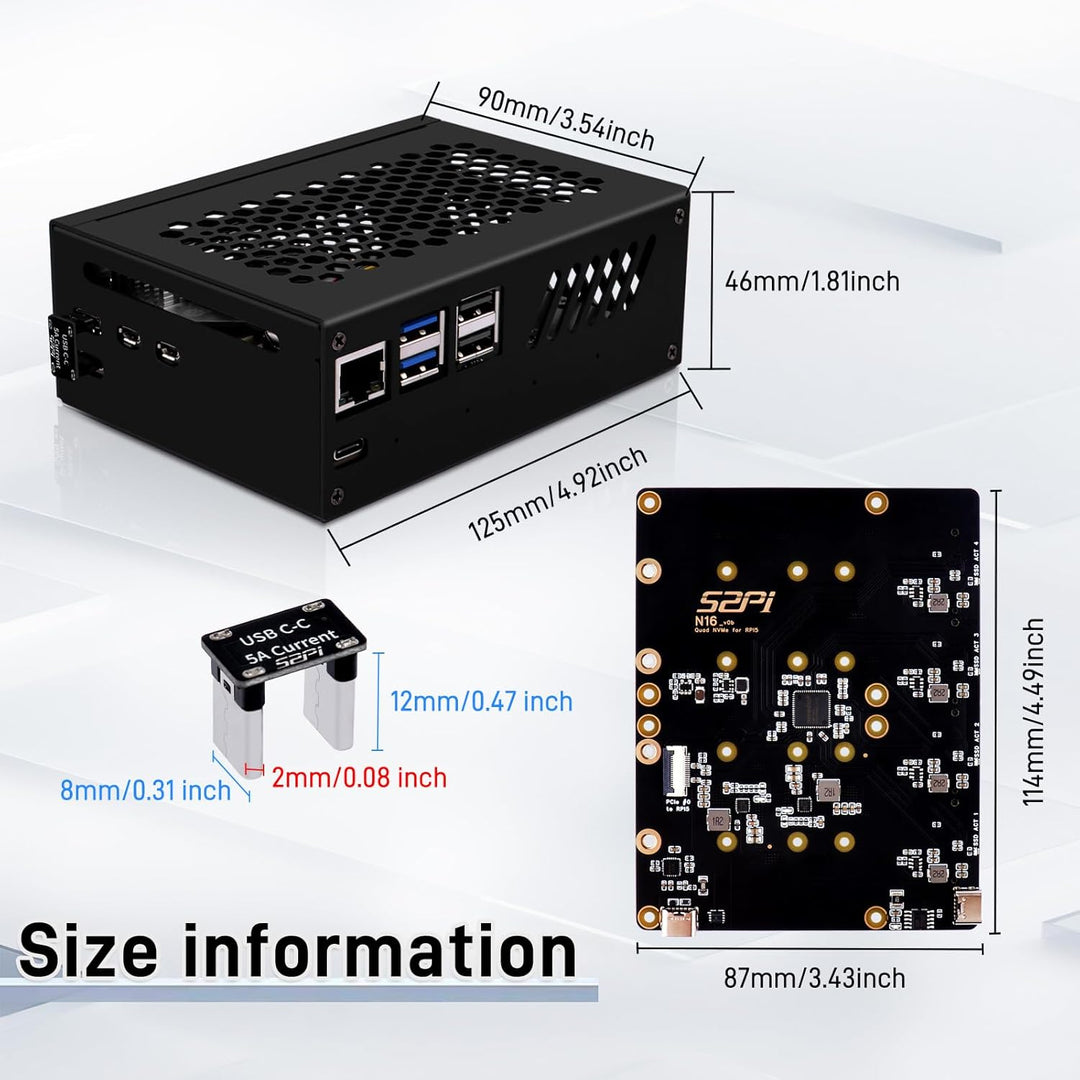 GeeekPi N16 Quad M.2 M-Key NVMe SSD Hut mit Metallgehäuse & Aktivkühler für Raspberry Pi 5, unterstü