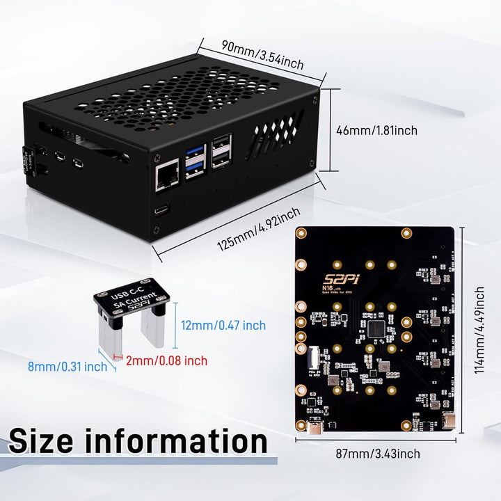 GeeekPi N16 Quad M.2 M-Key NVMe SSD Hut mit Metallgehäuse & Aktivkühler für Raspberry Pi 5, unterstü